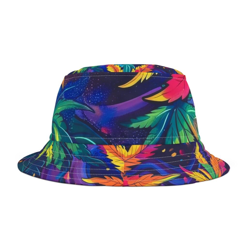 Rainbow Cannabis Plant Print Bucket Hat
