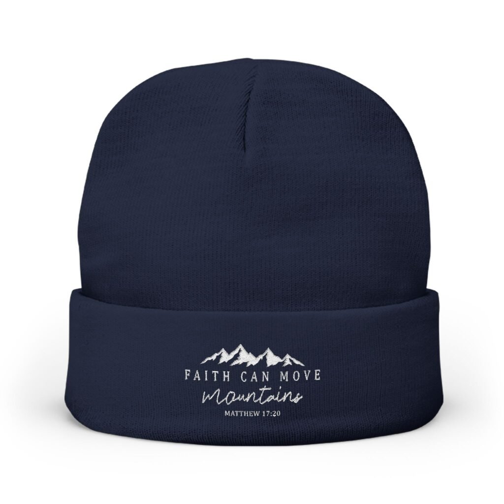 Faith Can Move Mountains Embroidered Knit Beanie