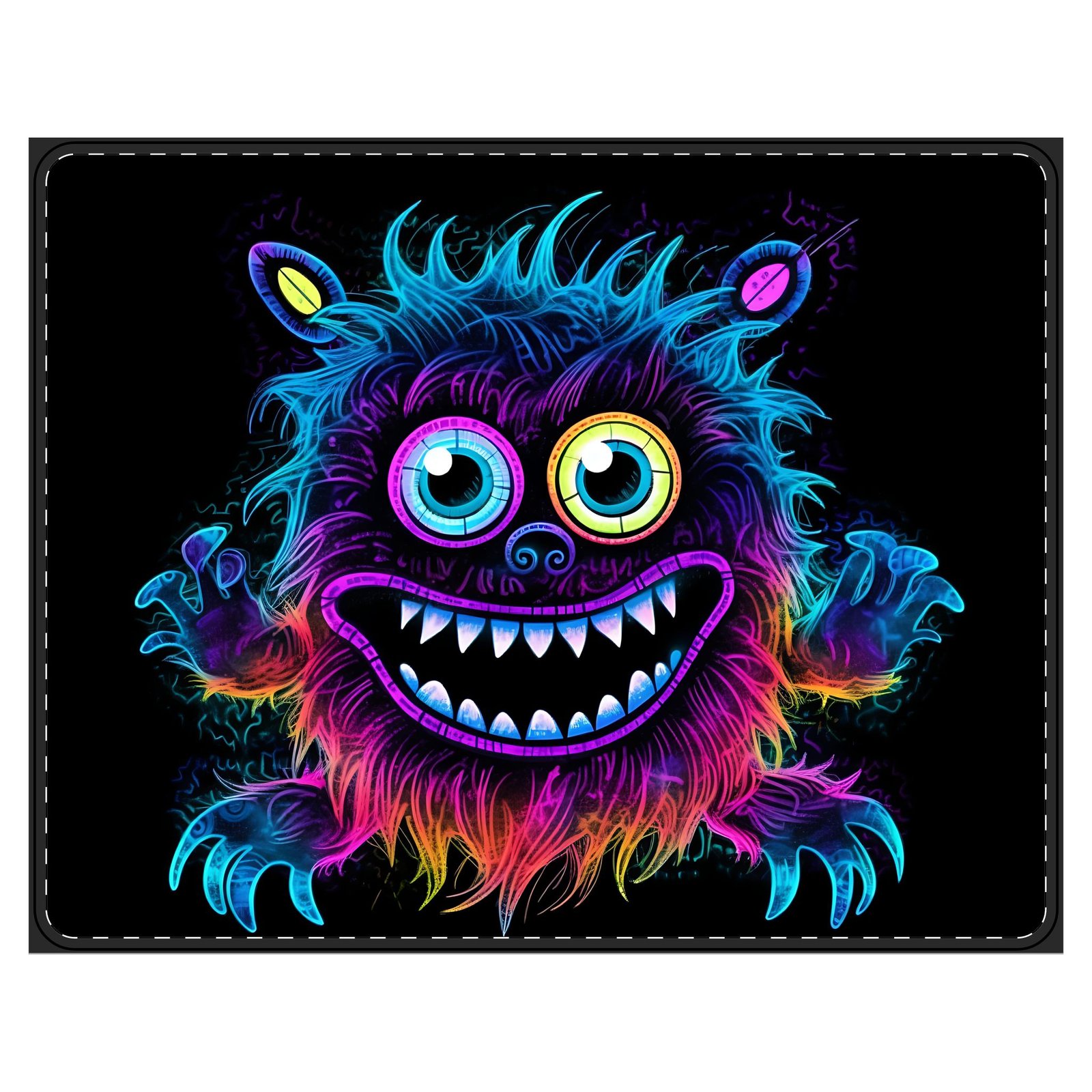 Happy Fuzzy Monster Smile Vegan Leather Mouse Pad