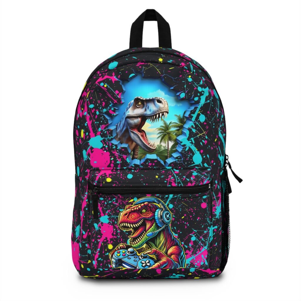 Colorful Gaming Dinosaur Splash Design Backpack