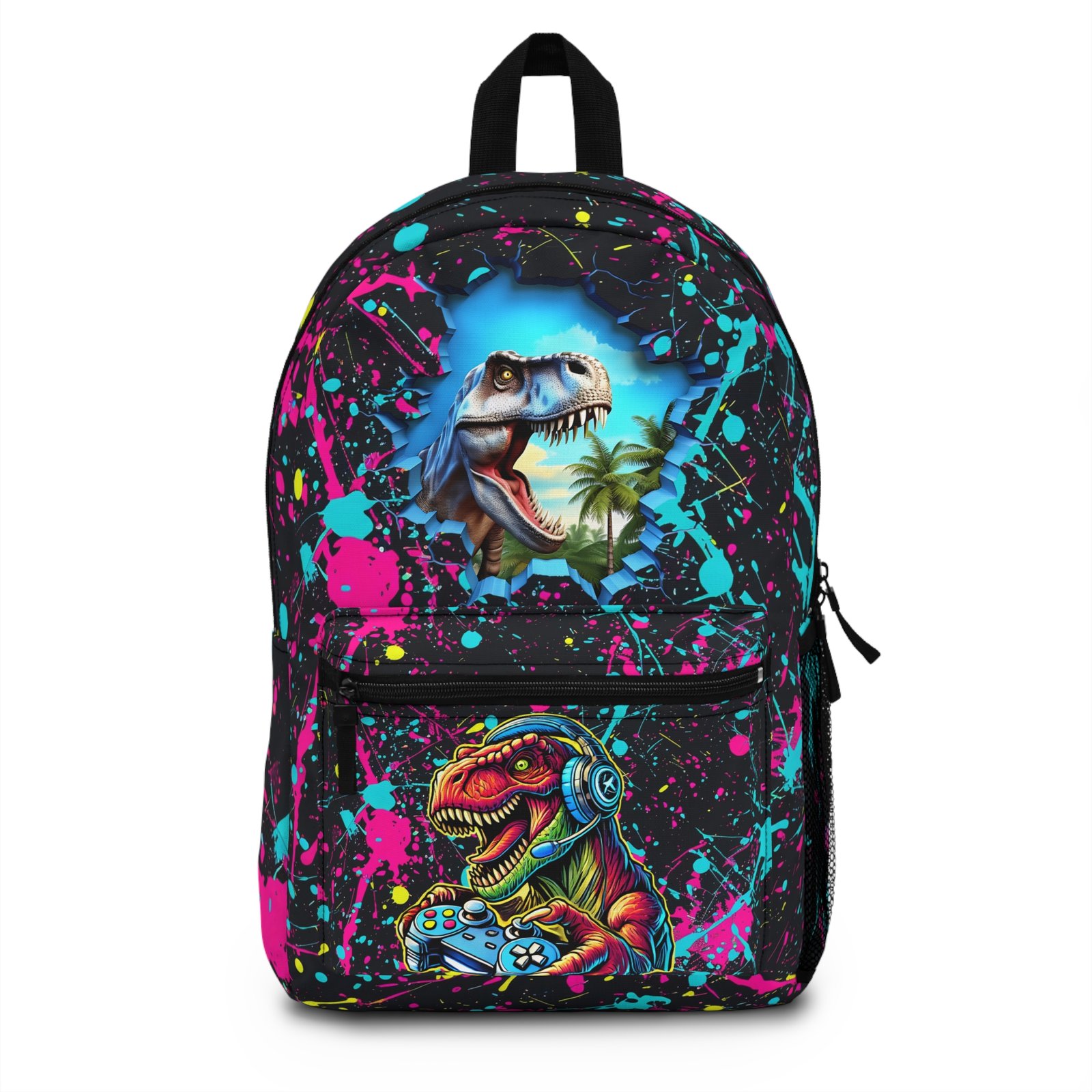 Colorful Gaming Dinosaur Splash Design Backpack