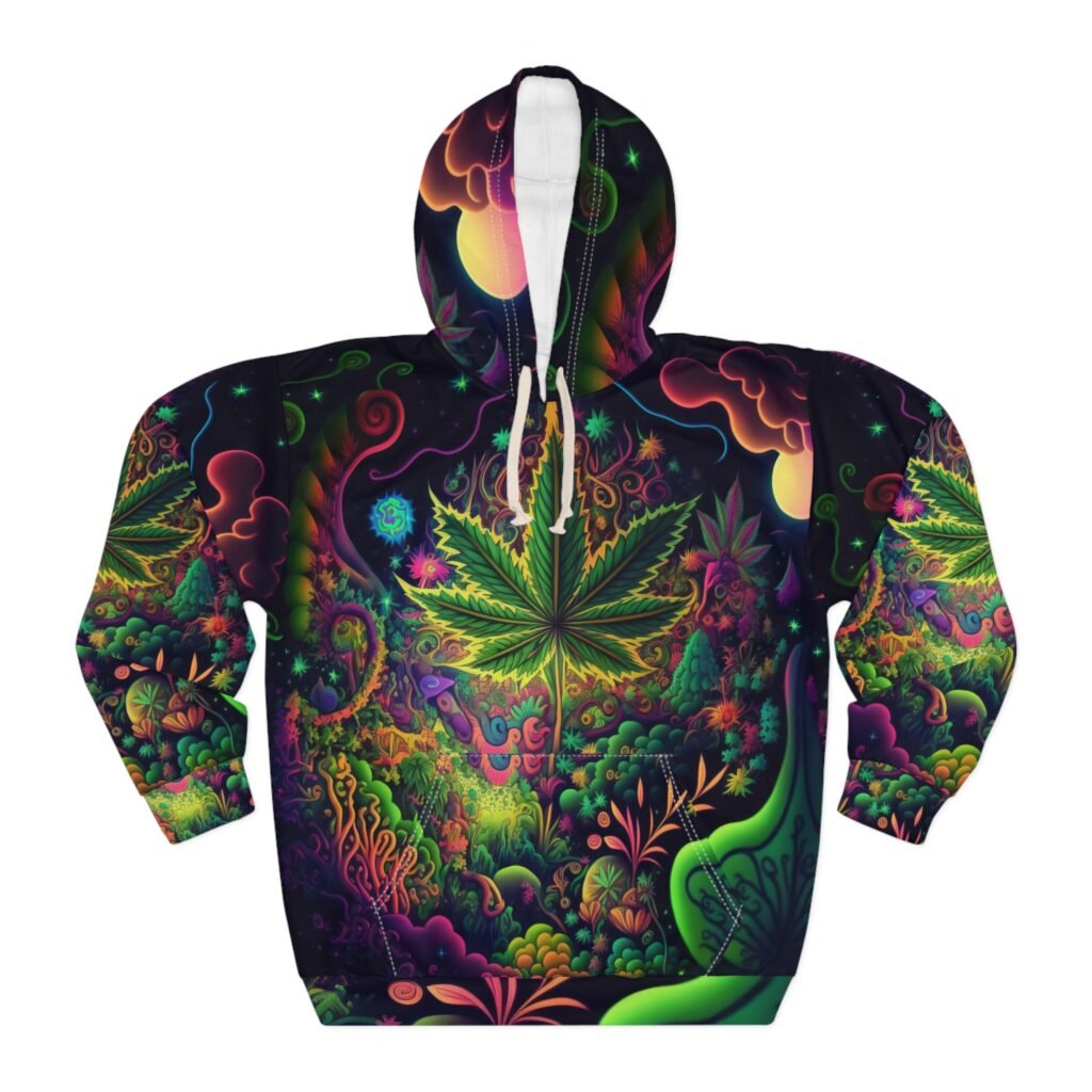 Psychedelic Weed Leaf Background All-Over Print Pullover Hoodie