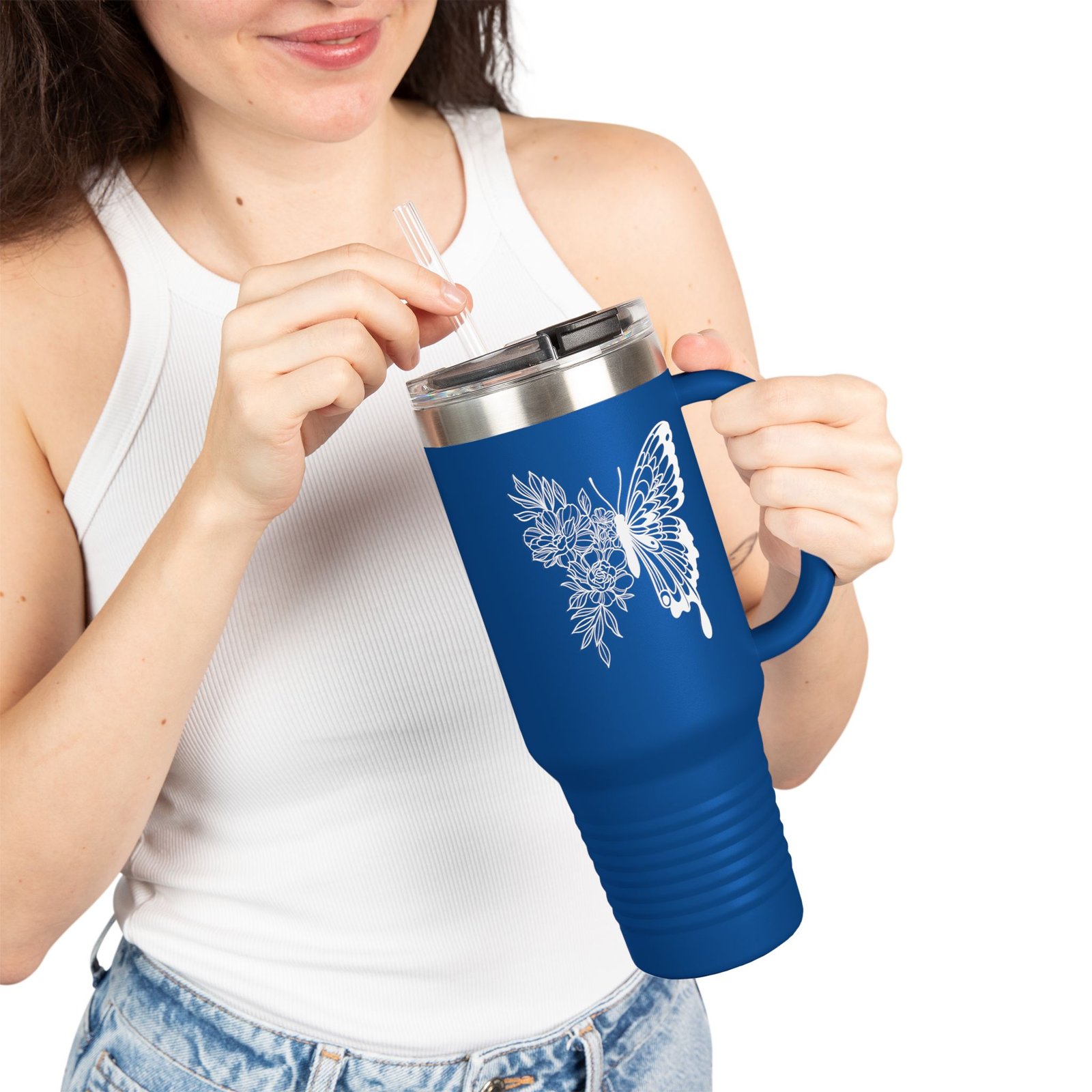 Half Butterfly Half Floral Adventure Insulated Travel Mug 40oz
