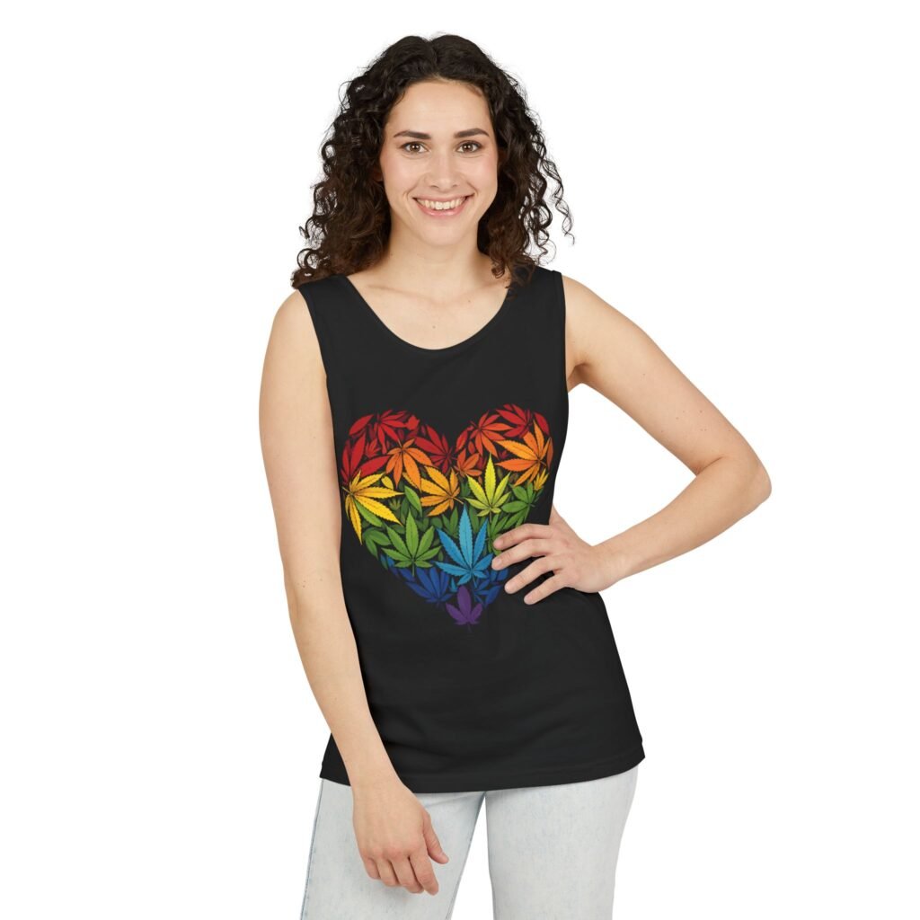 Rainbow Marijuana Leaf Heart Garment-Dyed Tank Top