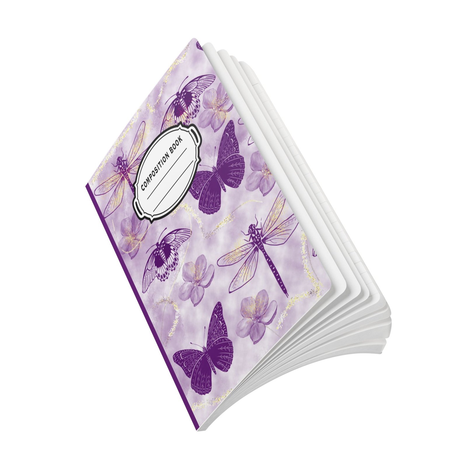 Purple Butterfly Moth Floral Pattern Soft Cover Journal